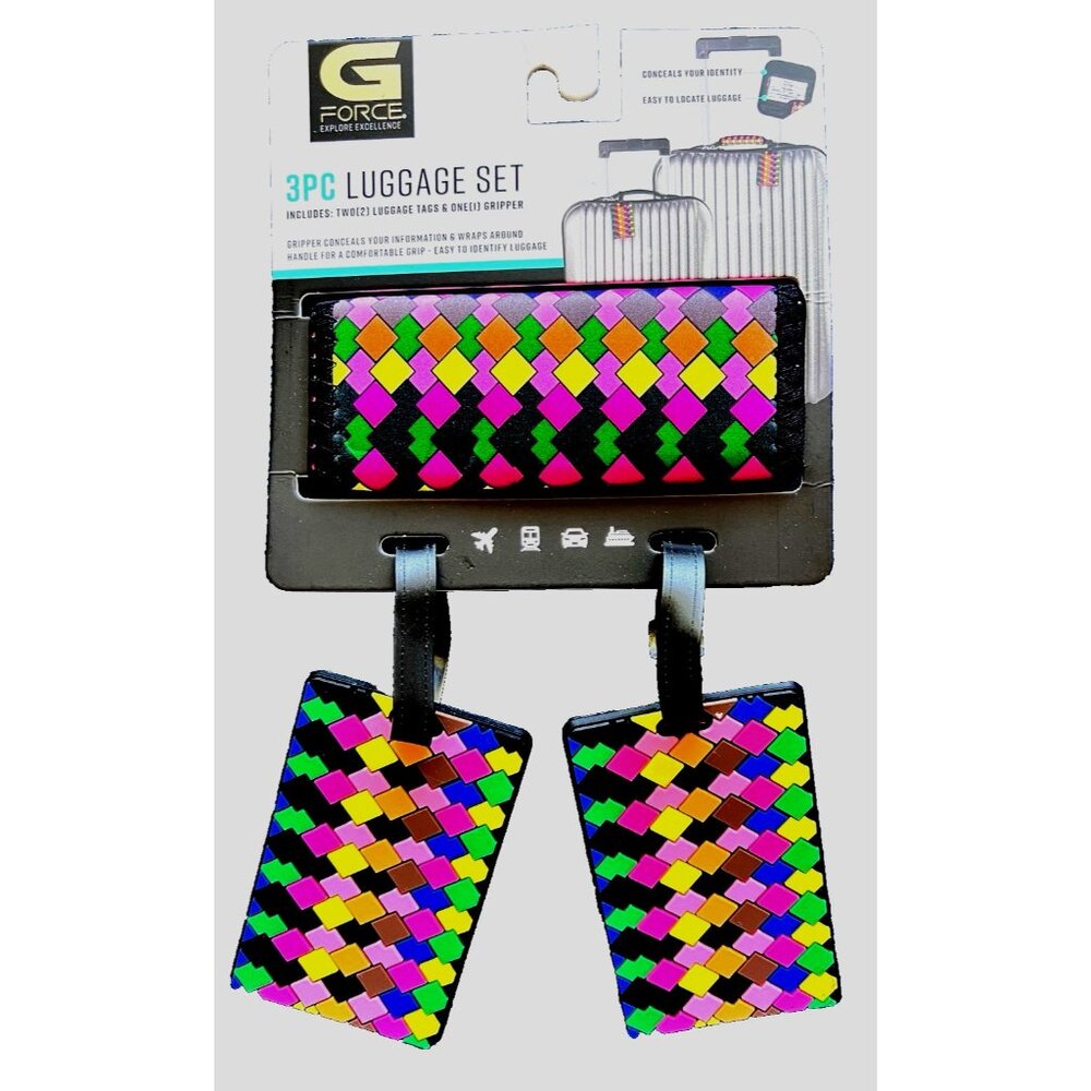 G Force 3 Pc Luggage Tags & Gripper Colorful Traveler Gift Suitcase ID Diamond